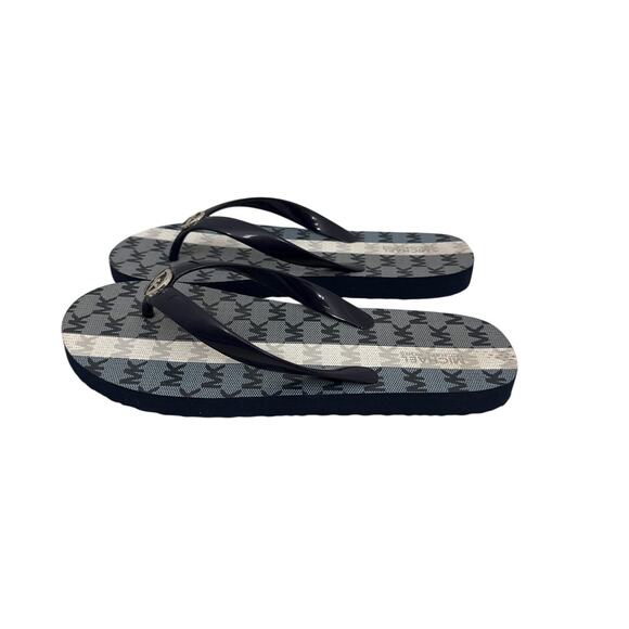 Michael Kors Thong Sandals Blue White Logo Flip Flop Size Women's 8 - Picture 1 of 4
